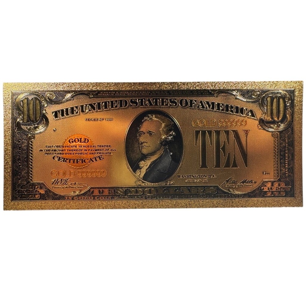 24K Gold Foil 10 Dollar‎ Bill Series 1928 Gold Certificate Novelty Banknote